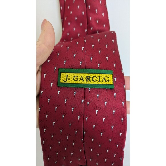 Vintage J. Garcia Rhino & Puppy Collection Eighteen 100% Silk Red/White Preppy - Picture 3 of 9